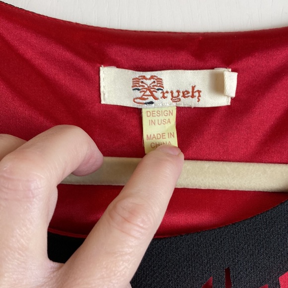 🌞Aryeh Black Over Red Satin Cut Out Detail Sleeveless Midi Dress - Picture 2 of 9